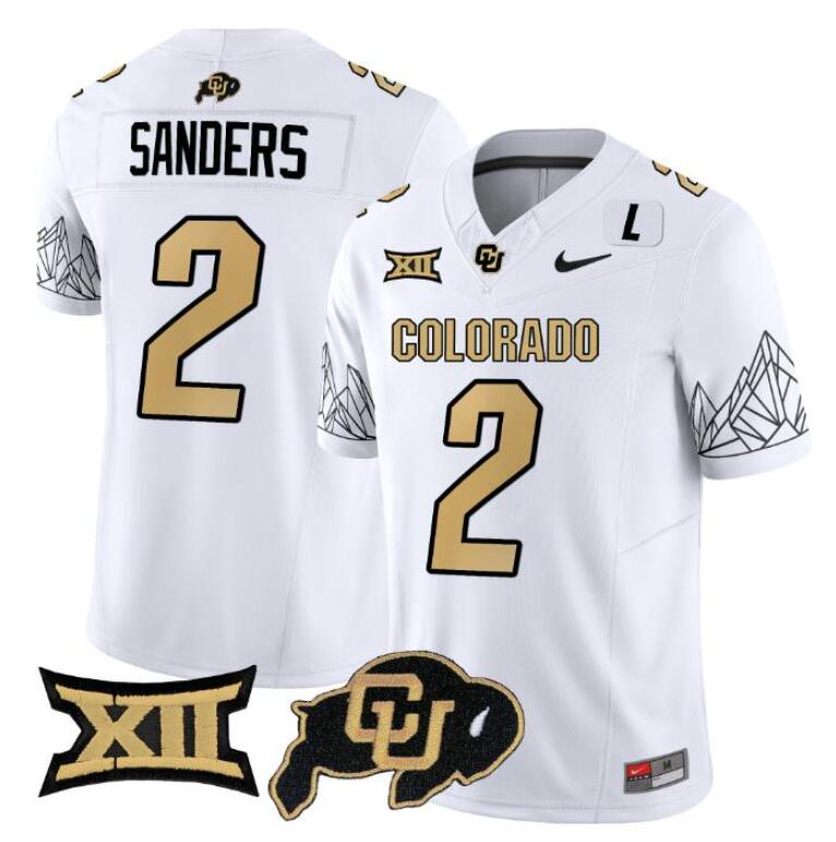Youth White Colorado Buffaloes #2 Shadeur Sanders 2023 F.U.S.E. With Big 12 XII Patch Stitched Football Jersey